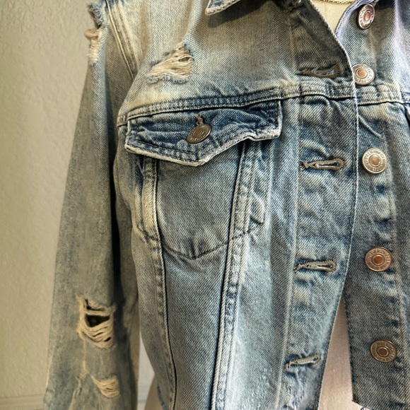 Distressed Custom-Made Sturgis Rally Cropped Denim Jacket - Picture 2 of 7